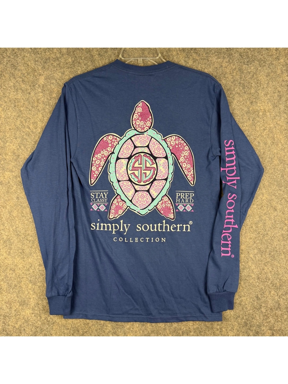 Simply Southern Princess Turtle LS T Shirt Blue Pink Aqua Glitter Small NWT 417